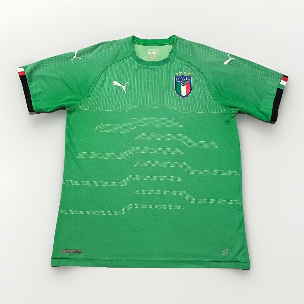Puma Mens FIGC Italia 2017/2018 Futbol Soccer Jersey Green Dry Cell Goalkeep L